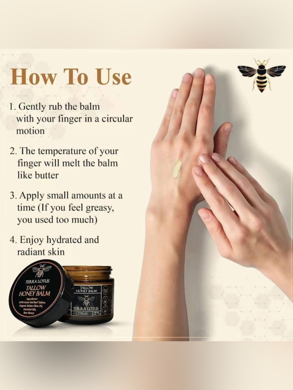 TERRA LOTUS Organic Tallow Honey Balm - Citrus NEW - Picture 7 of 8
